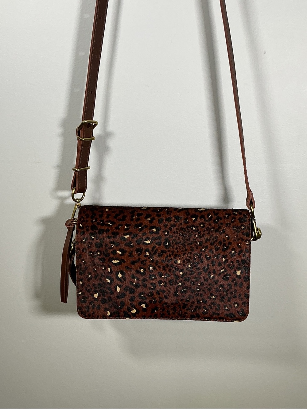 Madewell Leopard Calf Hair Leather Crossbody Bag Brown